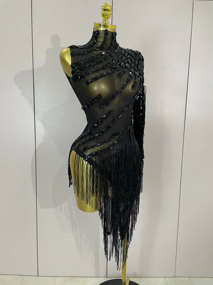Iris Rhinestone Mesh Tassel Dress