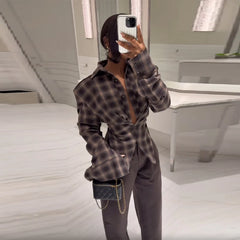 Chic Plaid Flattering Shirt Blouse