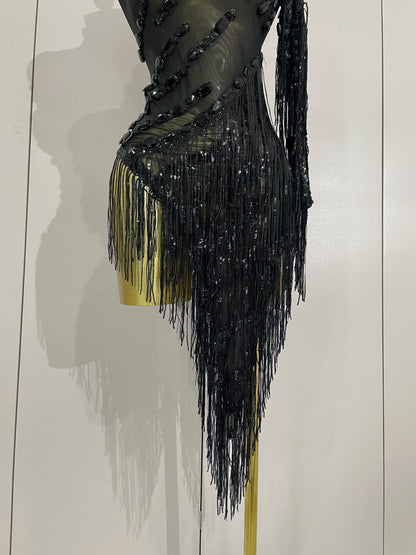 Iris Rhinestone Mesh Tassel Dress