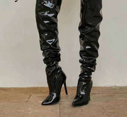 Kam Leather Pleated Knee Boots