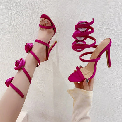 Silk Flower Ankle Strap High Heels