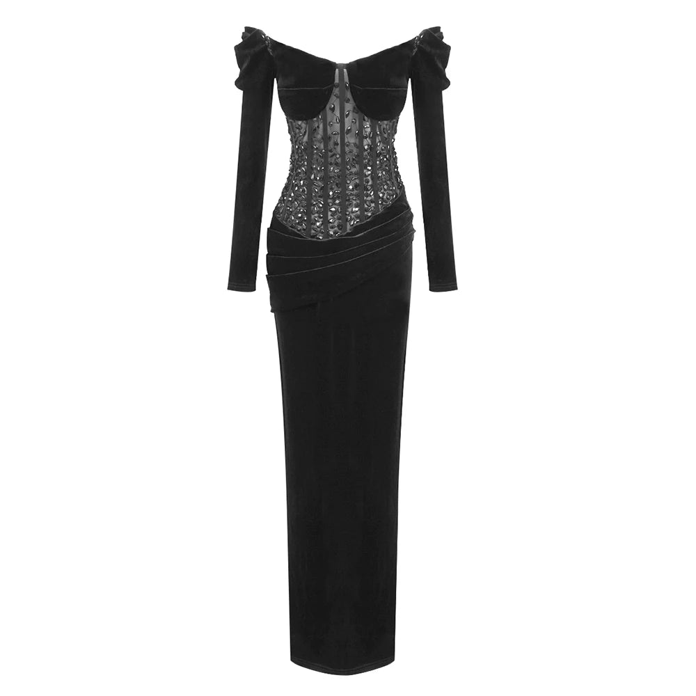 Porsha Satin Sequins Maxi Dress
