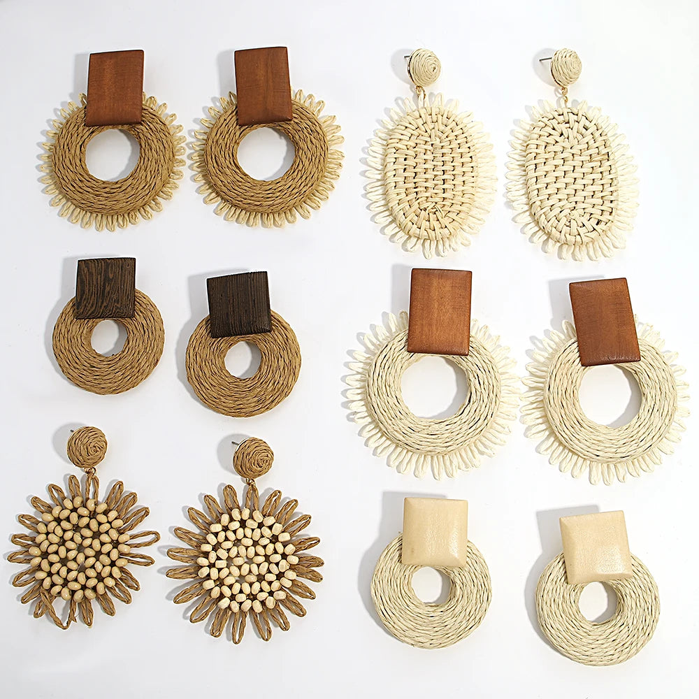 Woven Raffia Dangle Earrings