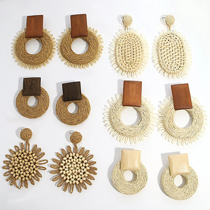 Woven Raffia Dangle Earrings