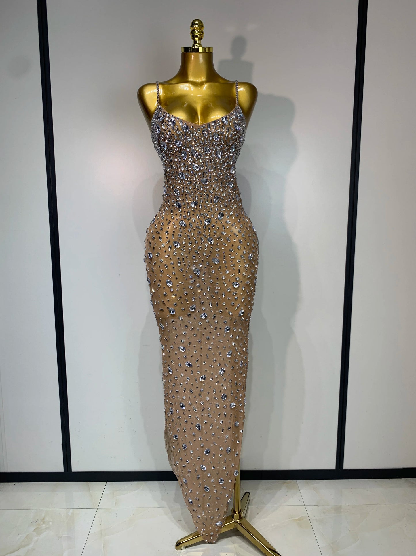 Zoey Rhinestone Mesh Maxi Dress