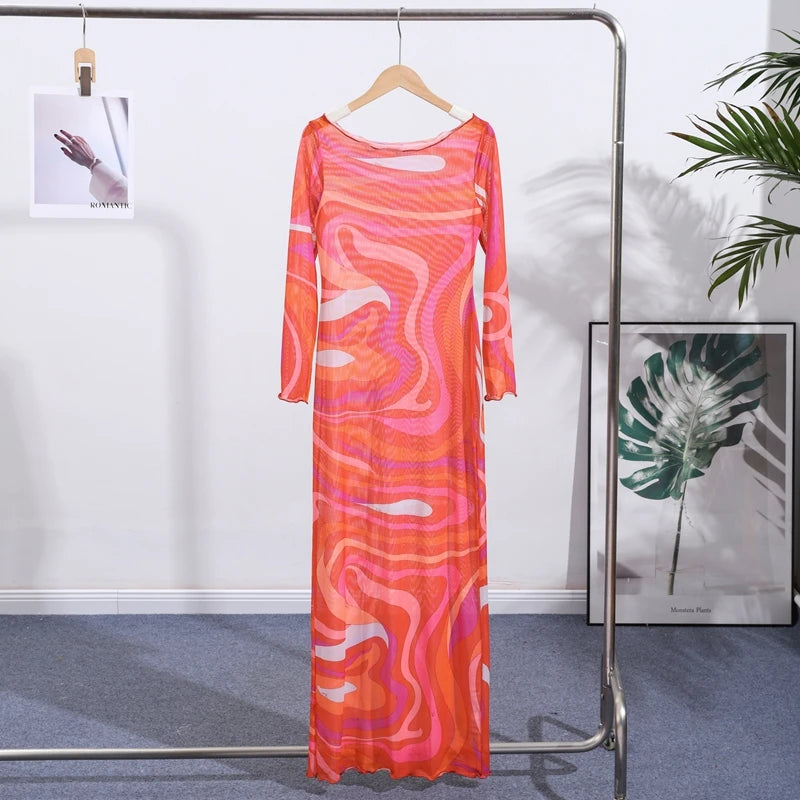 Marian Sheer Mesh Maxi Dress