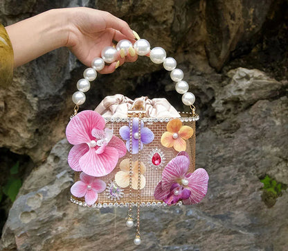 Flower Beaded Bucket Handbag