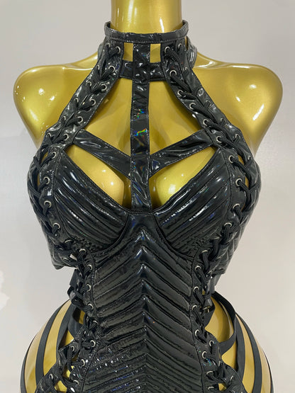Gothic Leather Bandage Mini Dress
