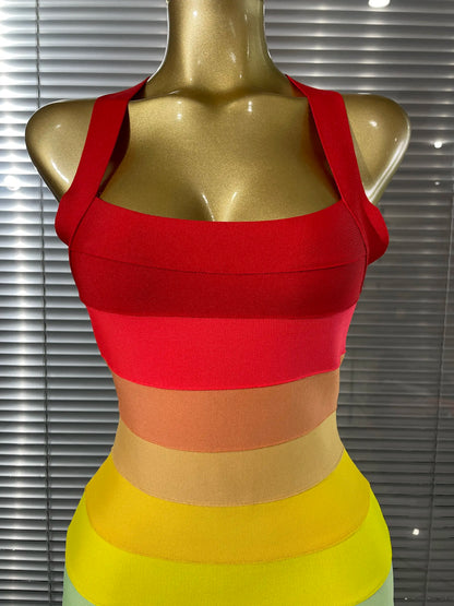 Rainbow Bandage Mini Dress