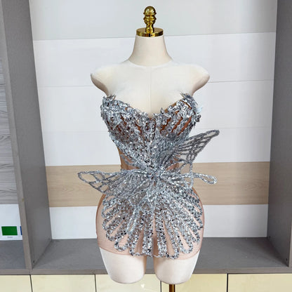 Silver Mesh Mini Dress