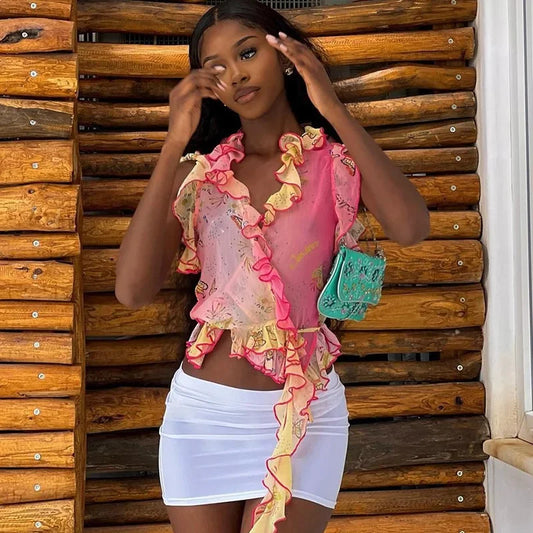 Butterfly Ruffled Crop Top