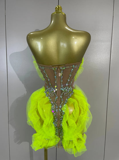 Pauline Mesh Ruffled Mini Dress
