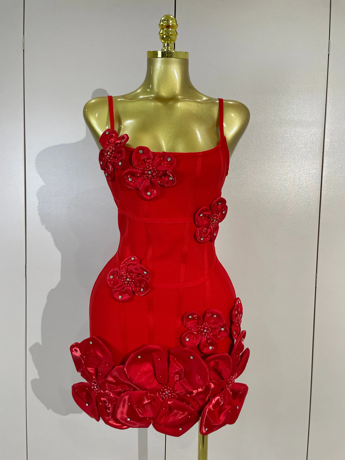 Chic 3D Beaded Flower Bandage Mini Dress