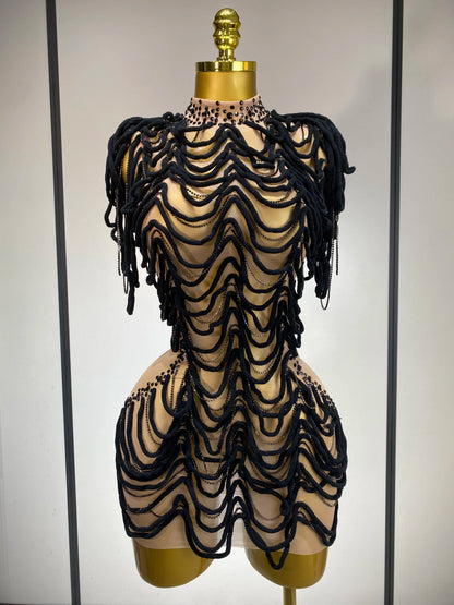 Monika Rinestone Mesh Mini Dress