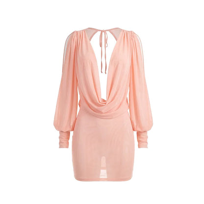 Cold Shoulder Sheer Mini Dress