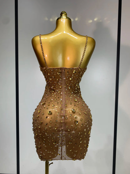 Zoey Rhinestone Mesh Mini Dress