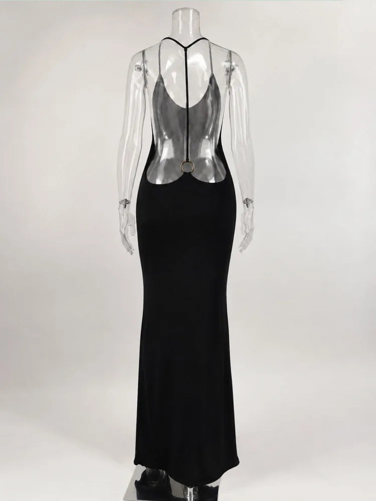 Gold Ring Backless Maxi Dress