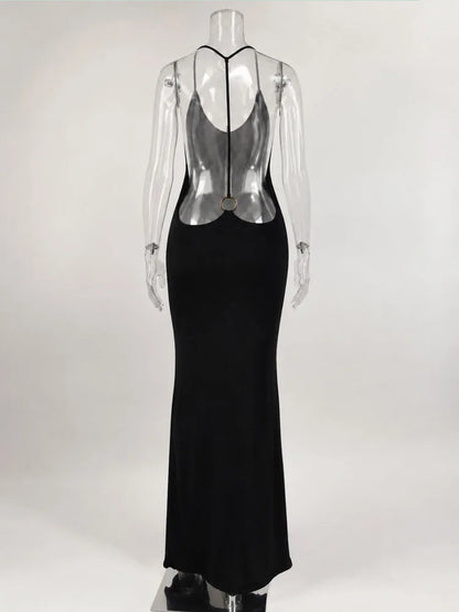 Gold Ring Backless Maxi Dress