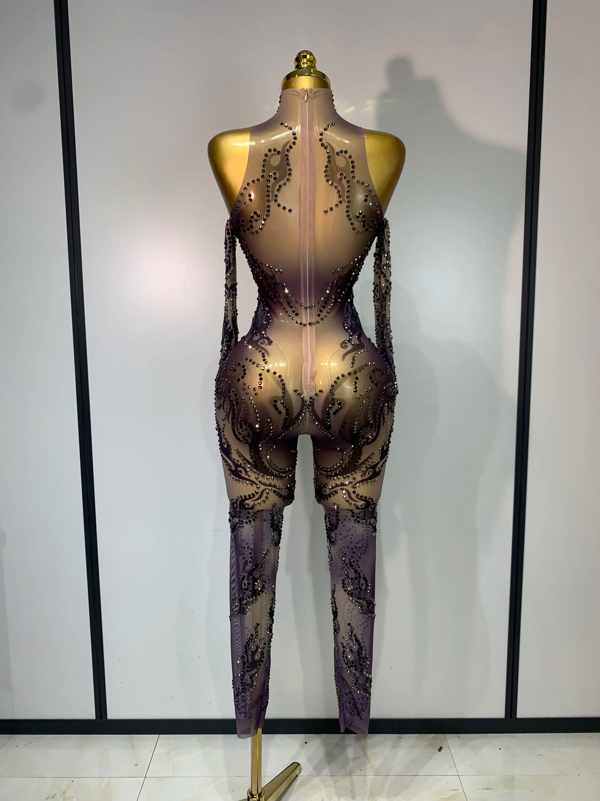 Alyza Rhinestone Mesh Jumpsuit