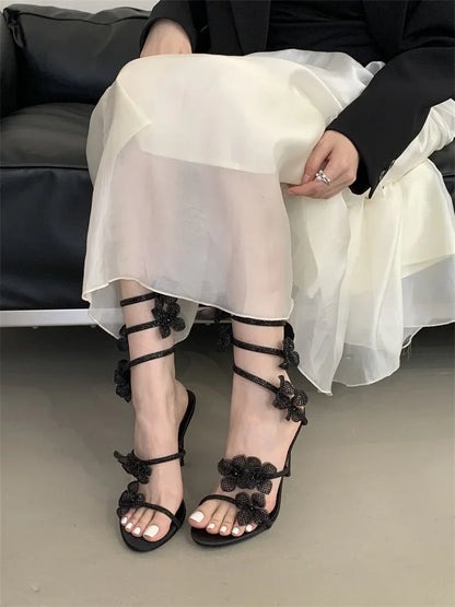 Flower Embellished High Heels