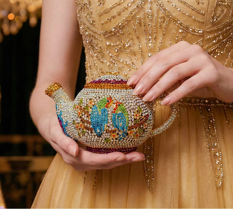 Teapot Rhinestone Clutch Bag
