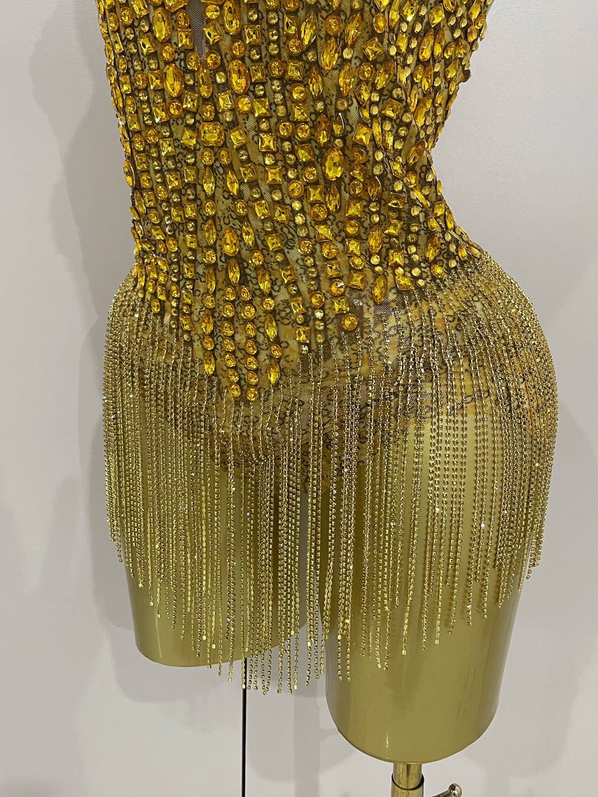 Golden Rhinestone Mesh Bodysuit