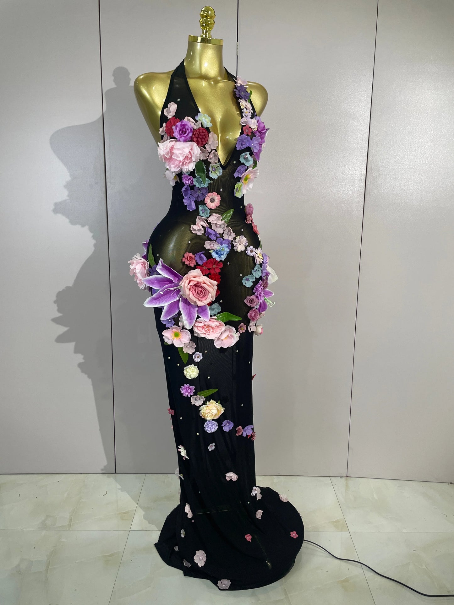 Luxe Flower Mesh Maxi Dress