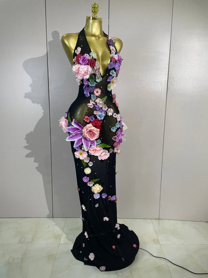 Luxe Flower Mesh Maxi Dress