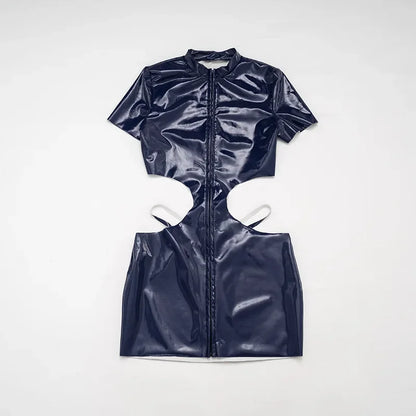 Blue Leather Cutout Dress