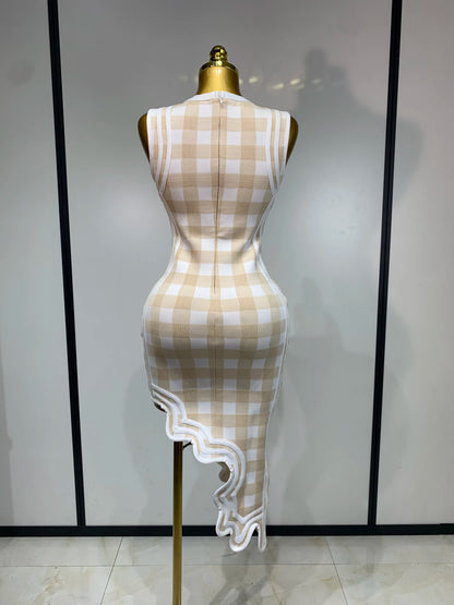 Plaid Asymmetrical Bandage Dress