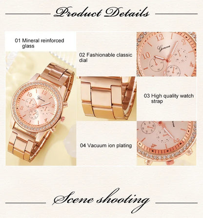 6PCS Set Luxury Watch/Earrings/Necklace