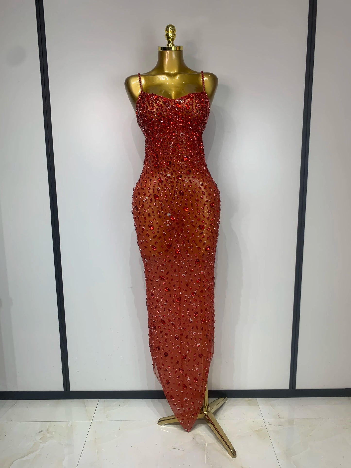 Zoey Rhinestone Mesh Maxi Dress