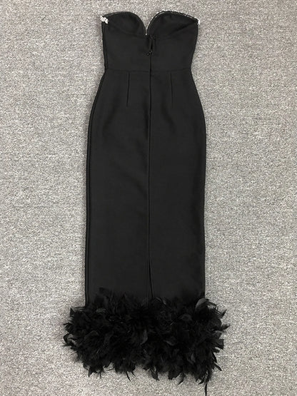 Feather Cocktail Bandage Maxi Dress