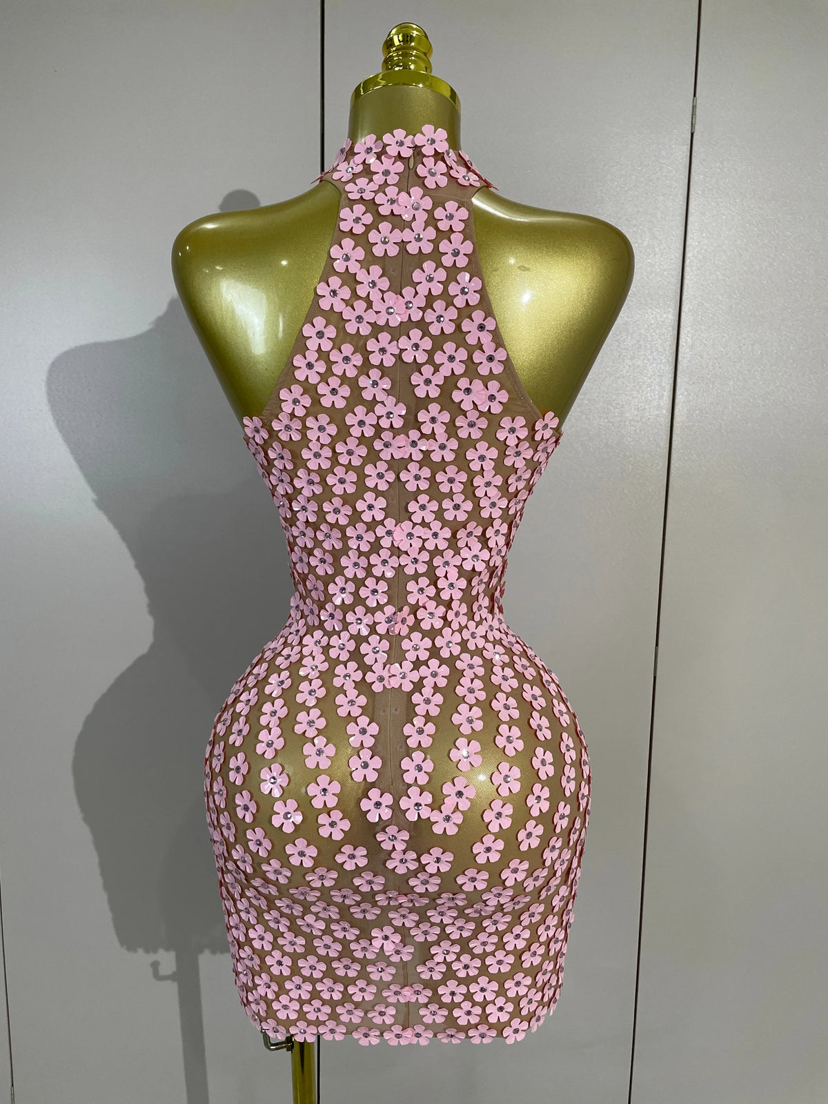 Pink Flower Sequin Mesh Dress