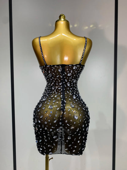 Zoey Rhinestone Mesh Mini Dress