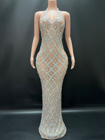 Abi Rhinestone Mesh Maxi Dress