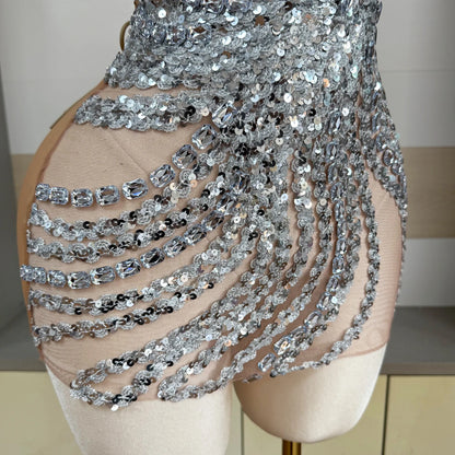 Silver Mesh Mini Dress