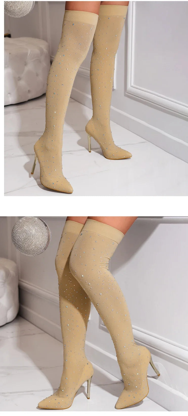 Crystal Socks Knee Boots