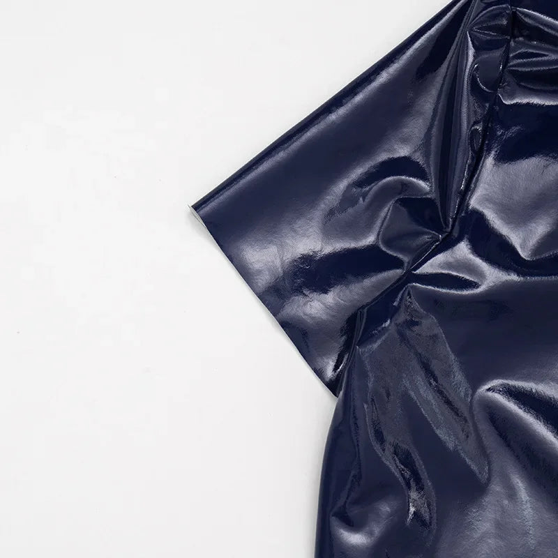 Blue Leather Cutout Dress