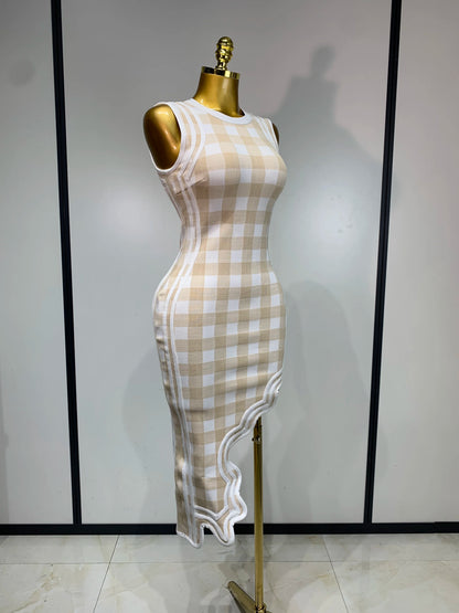 Plaid Asymmetrical Bandage Dress
