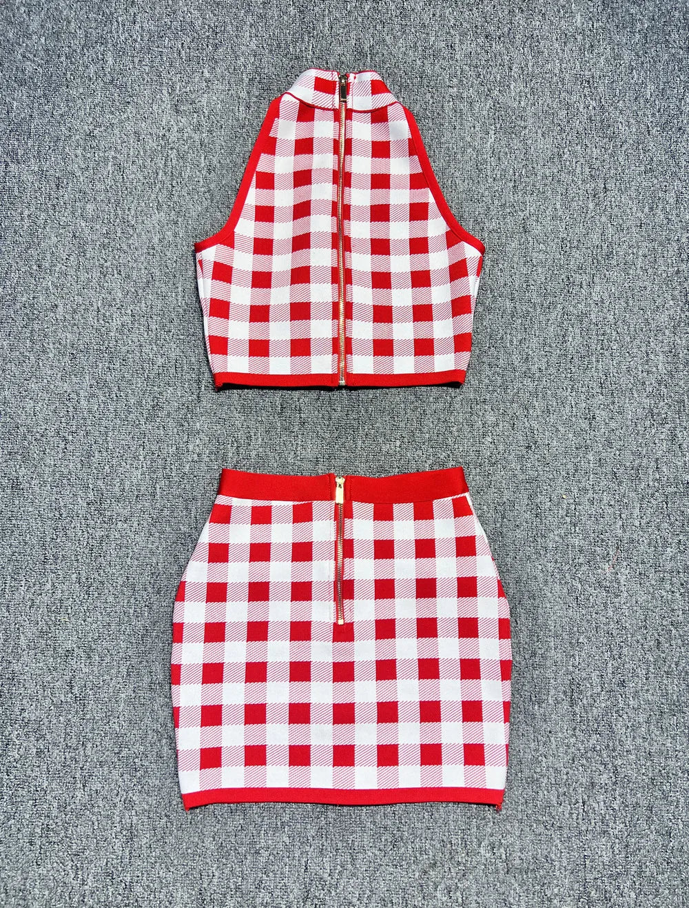 She Plaid Bandage Skirt Set