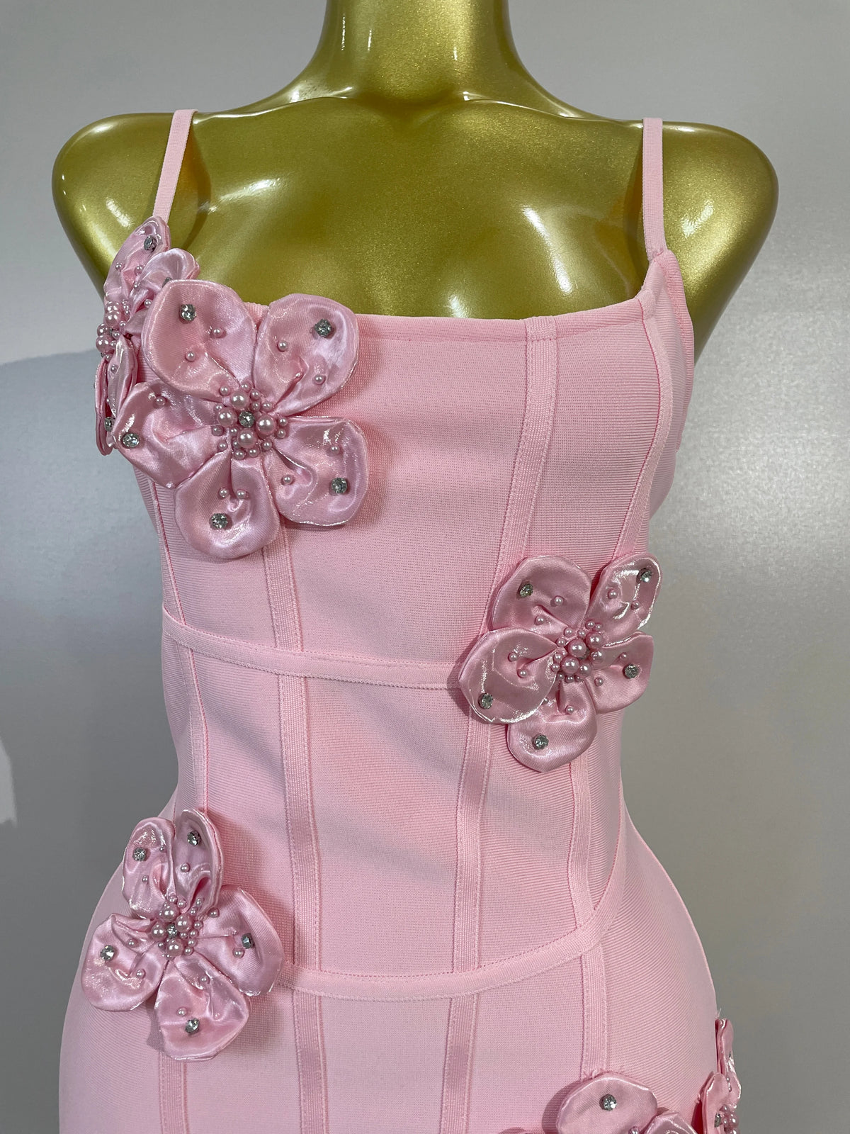 Chic 3D Beaded Flower Bandage Mini Dress