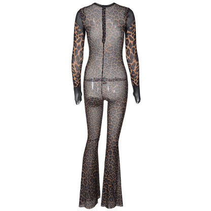 A Leopard Mesh Flare Jumpsuit