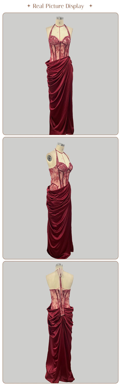 Bodice Corset High Slit Maxi Dress