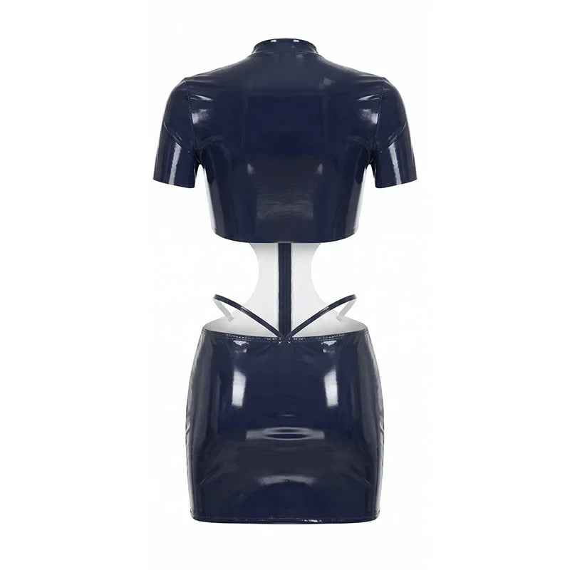 Blue Leather Cutout Dress