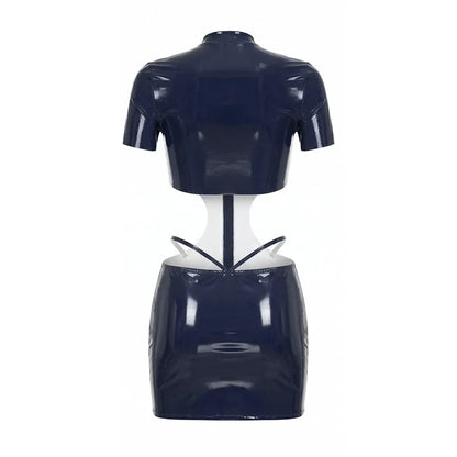 Blue Leather Cutout Dress