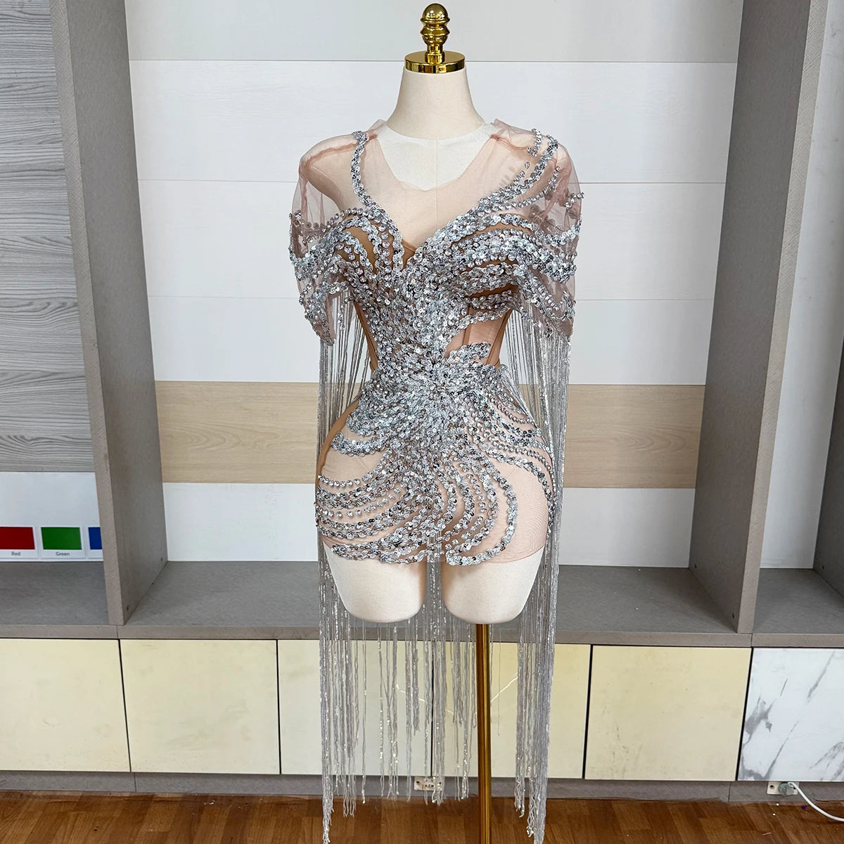 Silver Mesh Mini Dress