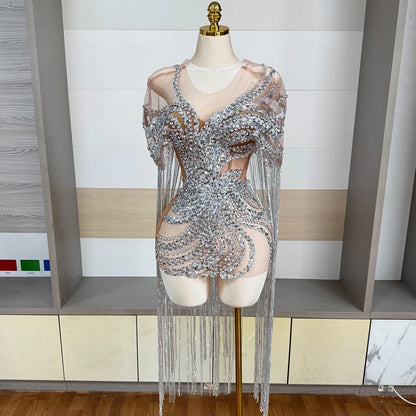 Silver Mesh Mini Dress