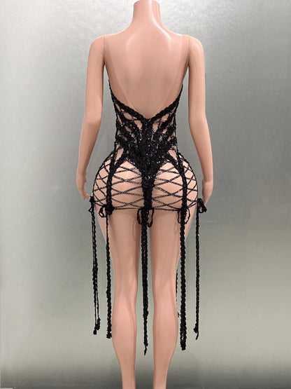 Goddess Sequin Embroidered Mini Dress