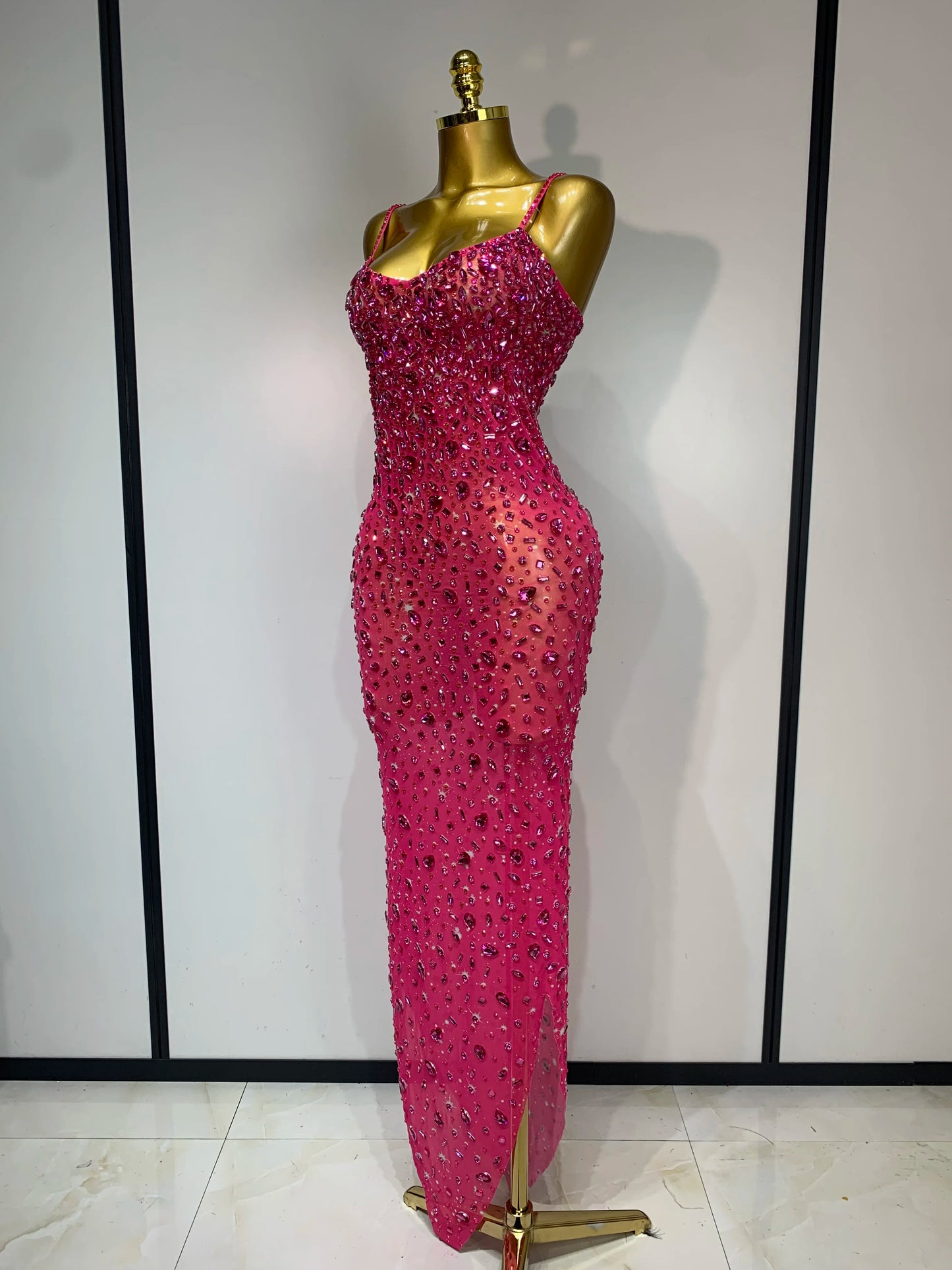 Zoey Rhinestone Mesh Maxi Dress